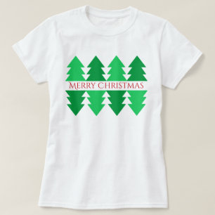 T-shirt Simple Joyeux Noël Green Tree Design Blanc