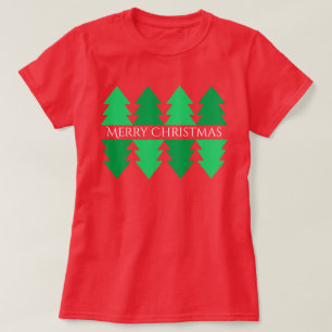 T-shirt Simple Joyeux Noël Green Tree Design Rouge