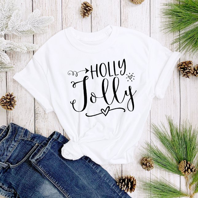 T-shirt Simple Noir Blanc Holly Jolly femmes de Noël (Créateur téléchargé)