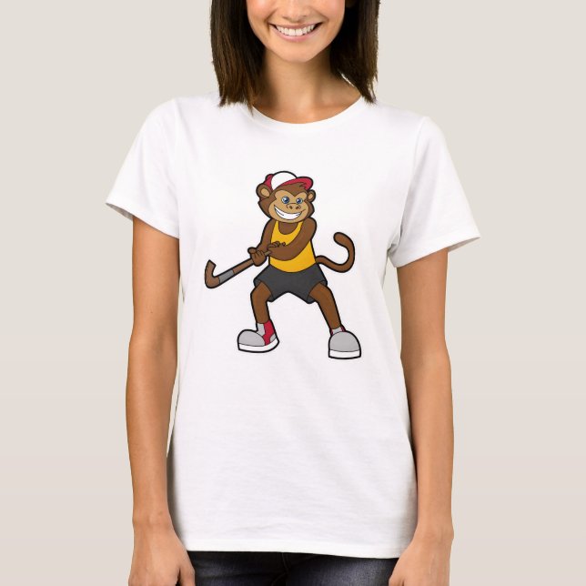 T-shirt Singe à Hockey avec bâton de hockey (Devant)