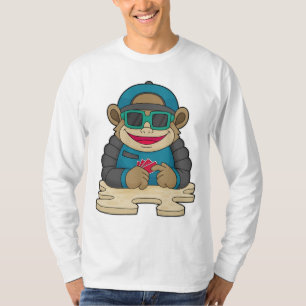 T-shirt Singe au Poker avec cartes de Poker et lunettes de