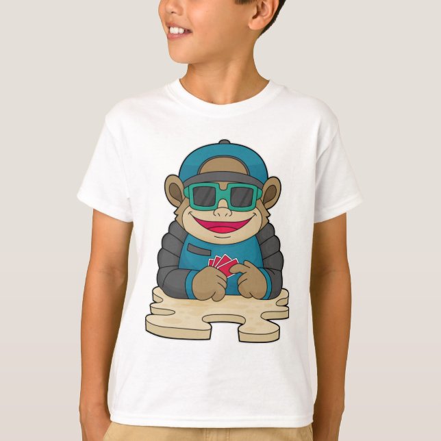 T-shirt Singe au Poker avec cartes de Poker et lunettes de (Devant)