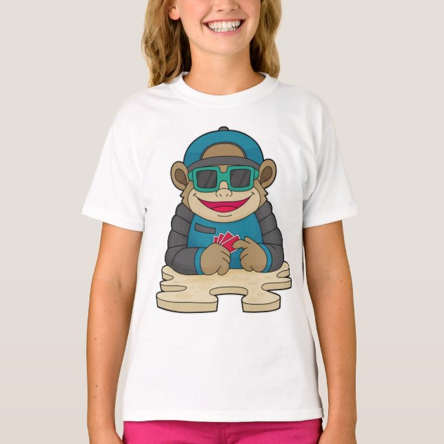 T-shirt Singe au Poker avec cartes de Poker et lunettes de (Devant)
