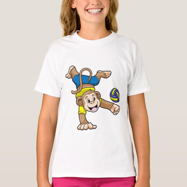T-shirt Singe aux sports avec volleyball (Devant)