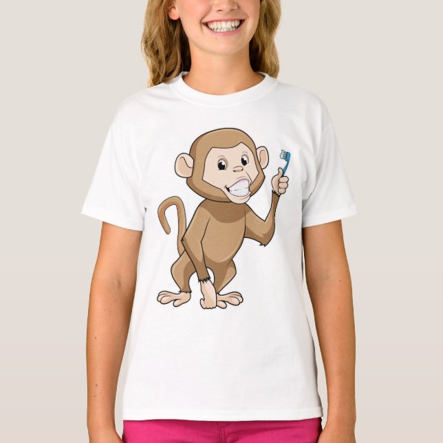 T-shirt Singe avec brosse à dents (Devant)