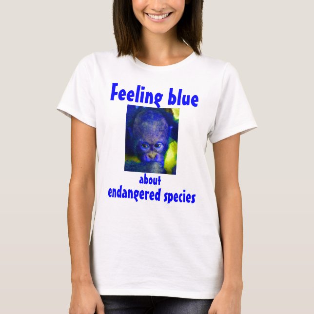 T-shirt Singe bleue se sentante de rouge d'orang-outan (Devant)