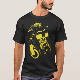 T-shirt Singe Chimpanzé Avec Lunettes De Soleil Et Écouteu