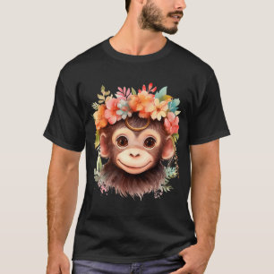 T-shirt Singe Chimpanzé Jungle Animal Boho Floral Ape 21