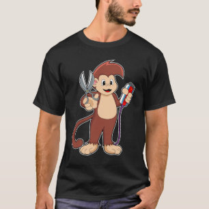 T-shirt Singe comme coiffeur avec ciseaux et razor