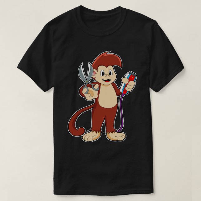 T-shirt Singe comme coiffeur avec ciseaux Razor (Design devant)