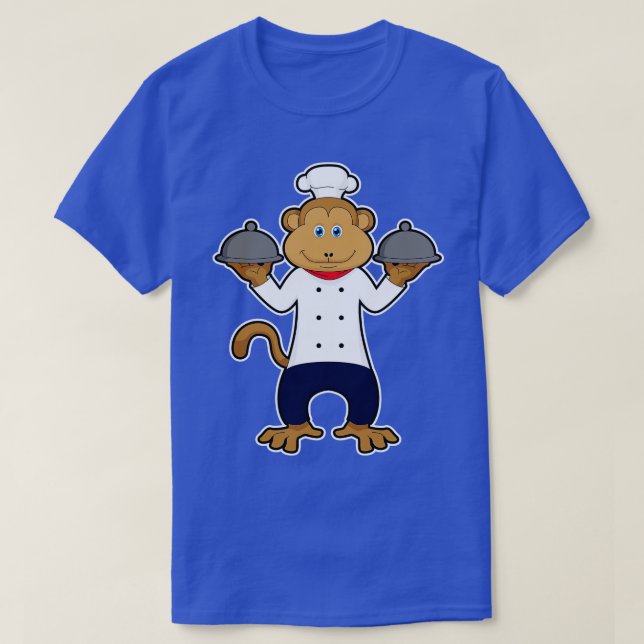 T-shirt Singe comme cuisinier avec assiettes de service (Design devant)