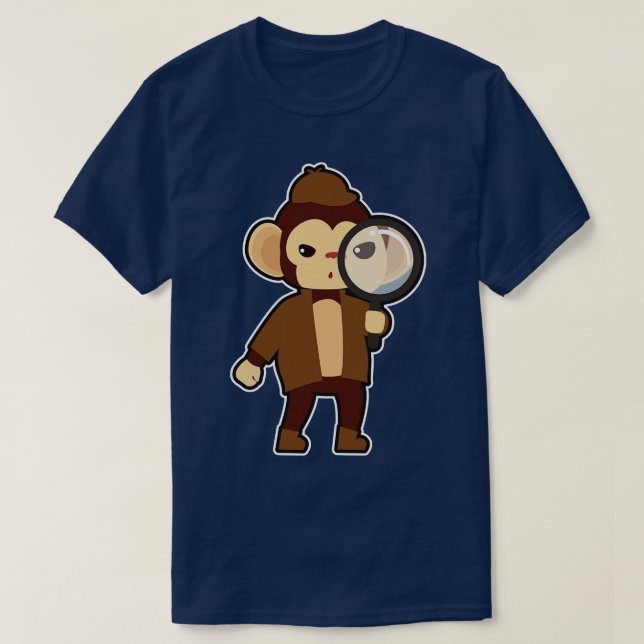 T-shirt Singe comme détective avec verre grossissant (Design devant)