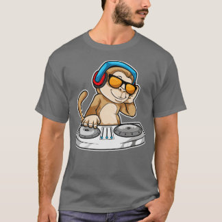 T-shirt Singe comme DJ avec casque Mixage bureau