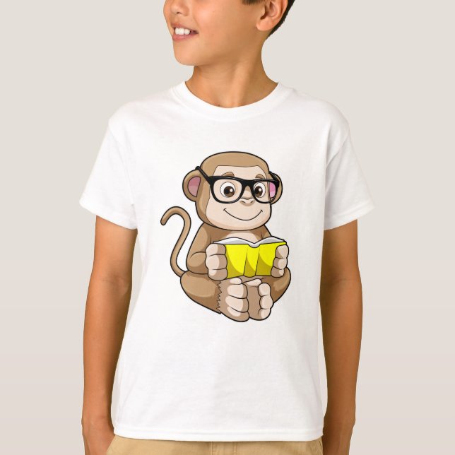 T-shirt Singe comme étudiant avec des lunettes et un livre (Devant)