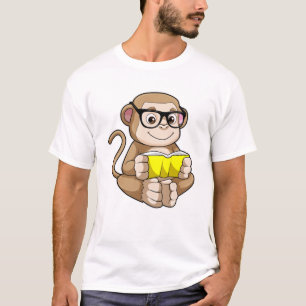 T-shirt Singe comme étudiant avec des lunettes et un livre