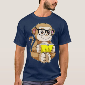 T-shirt Singe comme étudiant avec des lunettes livre