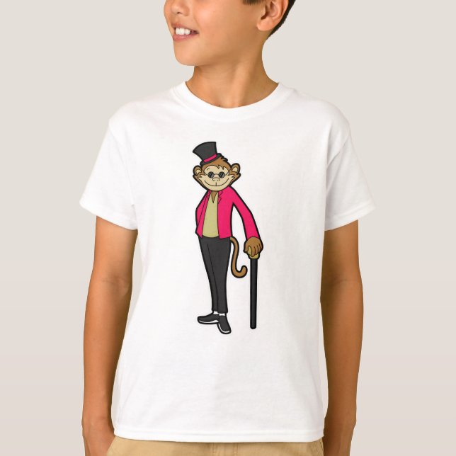 T-shirt Singe comme Gentleman avec Casquette et bâton de m (Devant)