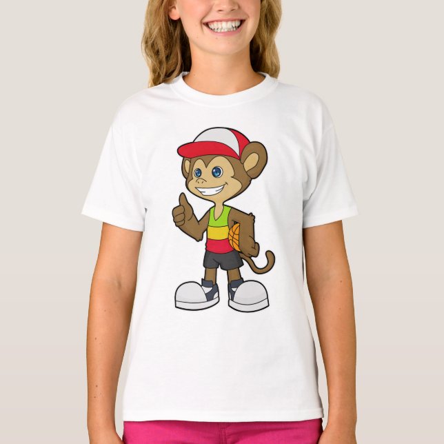T-shirt Singe comme joueur de basket-ball avec basket-ball (Devant)