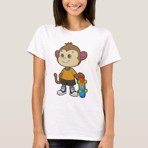T-shirt Singe comme patineur avec skateboard