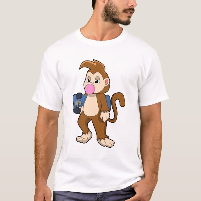 T-shirt Singe comme patineur avec skateboard (Devant)
