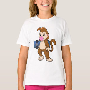 T-shirt Singe comme patineur avec skateboard