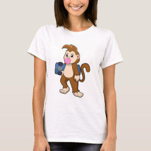 T-shirt Singe comme patineur avec skateboard