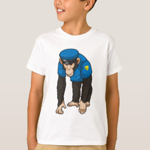 T-shirt Singe comme policier avec Uniforme