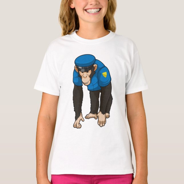 T-shirt Singe comme policier avec Uniforme (Devant)