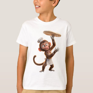 T-shirt Singe Cuisinier Malicieux qui Lance la Pâte à Pizz