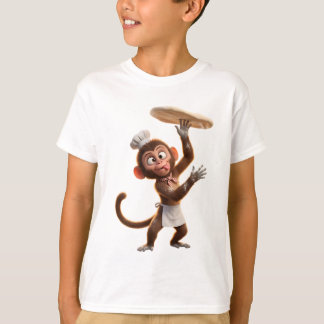 T-shirt Singe Cuisinier Malicieux qui Lance la Pâte à Pizz