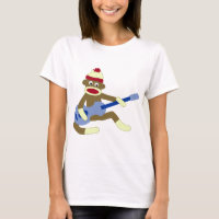Singe de chaussette jouant la guitare bleue