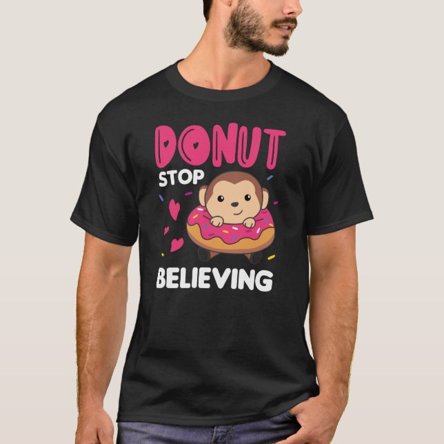 T-shirt Singe Doux Animaux Amusants En Rose De Donut (Devant)