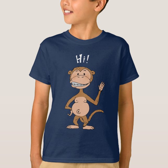 T-shirt Singe drôle de bande dessinée (salut ! Et bye !) (Devant)