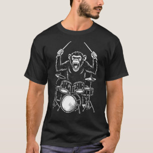 T-shirt singe drôle joue de la batterie