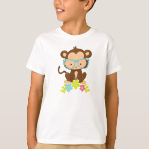 T-shirt Singe Hipster, Singe Avec Lunettes, Fleurs