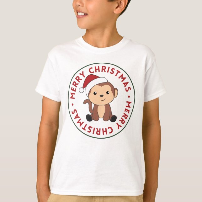 T-shirt Singe Noël Neige Hiver Animaux Singes (Devant)