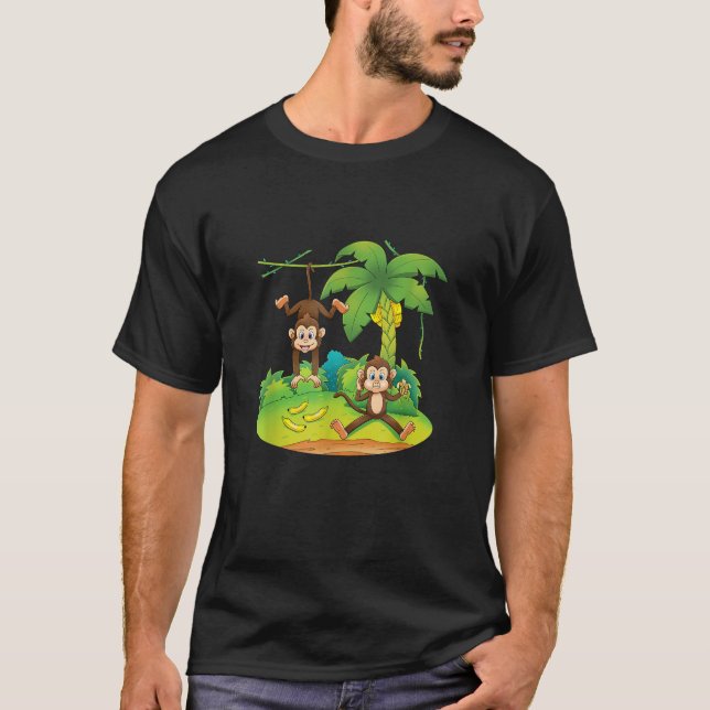 T-shirt SINGES DANS LES ARBRES Jungle Animaux mignons Cade (Devant)