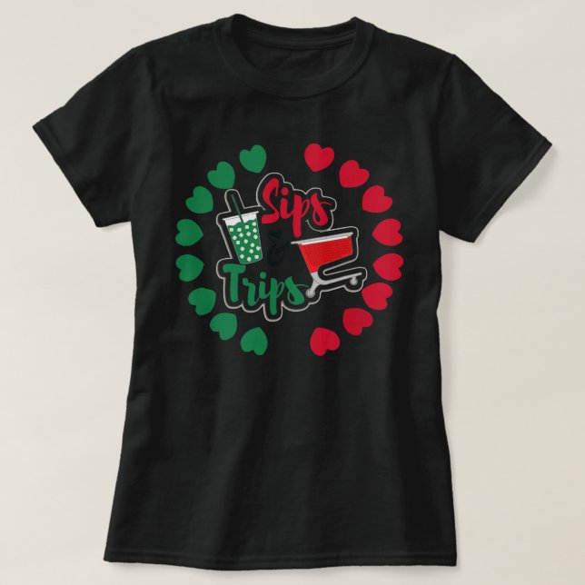T-shirt Sips et voyages Café Sips et shopping Trips (Design devant)