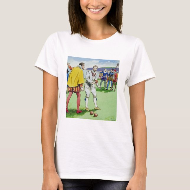 T-shirt Sir Francis Drake (1540/3-96) jouant des bols, de (Devant)