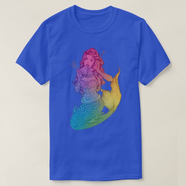 T-shirt Sirène arc-en-ciel tatouée (Design devant)
