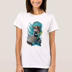 T-shirt Sirène assise sur un rocher   Art AI