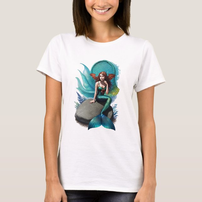 T-shirt Sirène assise sur un rocher | Art AI (Devant)