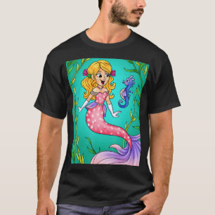 T-shirt Sirène Blonde aux Yeux Brillants Souriants Avec Hi