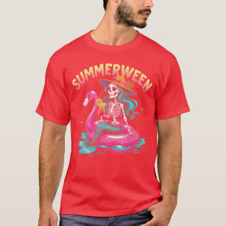 T-shirt Sirène de Summerween Squelette Plage Flamant Rose