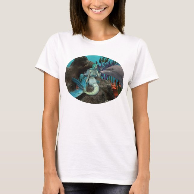 T-shirt Sirène et dauphin sous la mer (Devant)