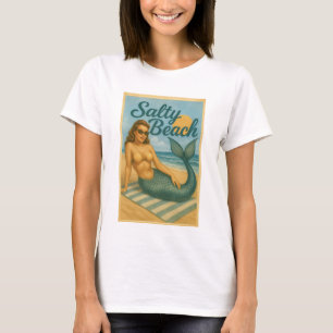T-shirt Sirène Pin-Up de la Plage Salée   Graphisme Rétro 