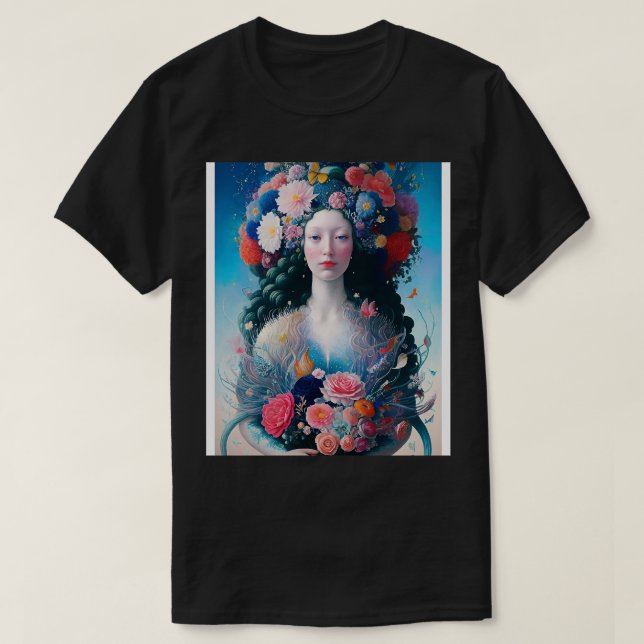 T-shirt Sirène Renaissance aux fleurs (Design devant)