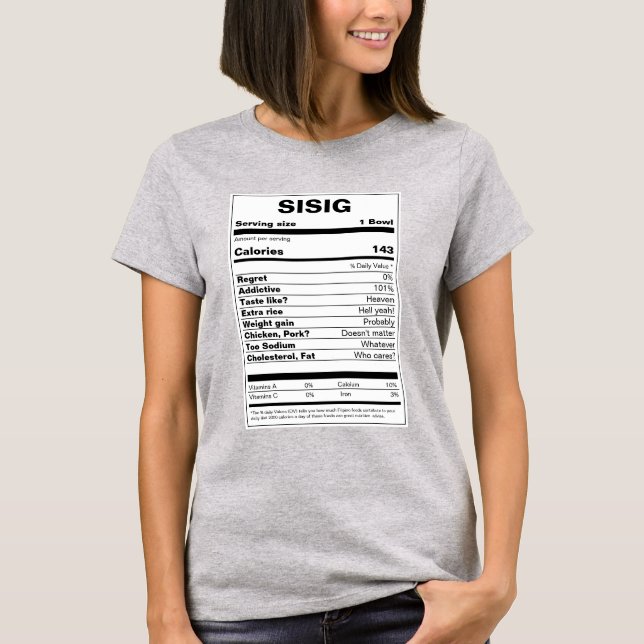 T-shirt Sisig Nutrition Facts (Devant)
