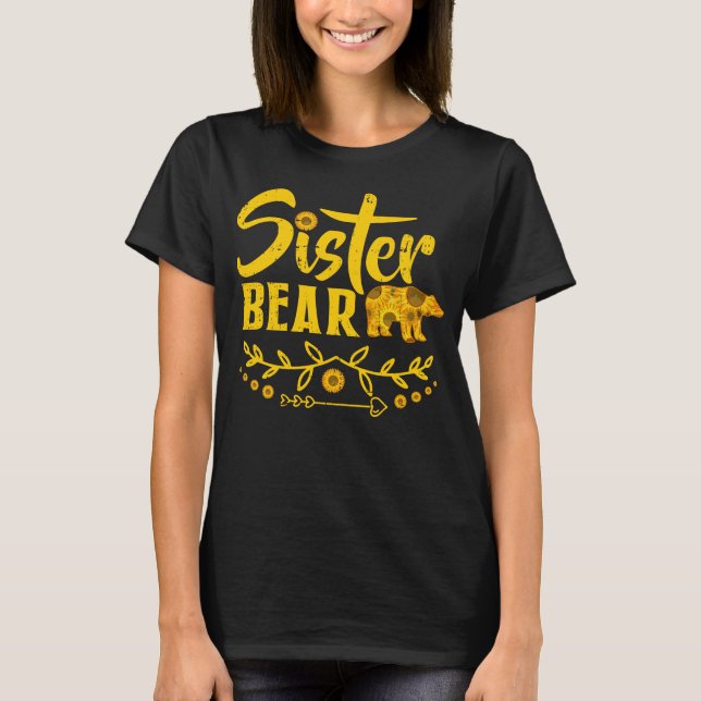 T-shirt Sister Bear Sunflower Cute Floral Family  (Devant)