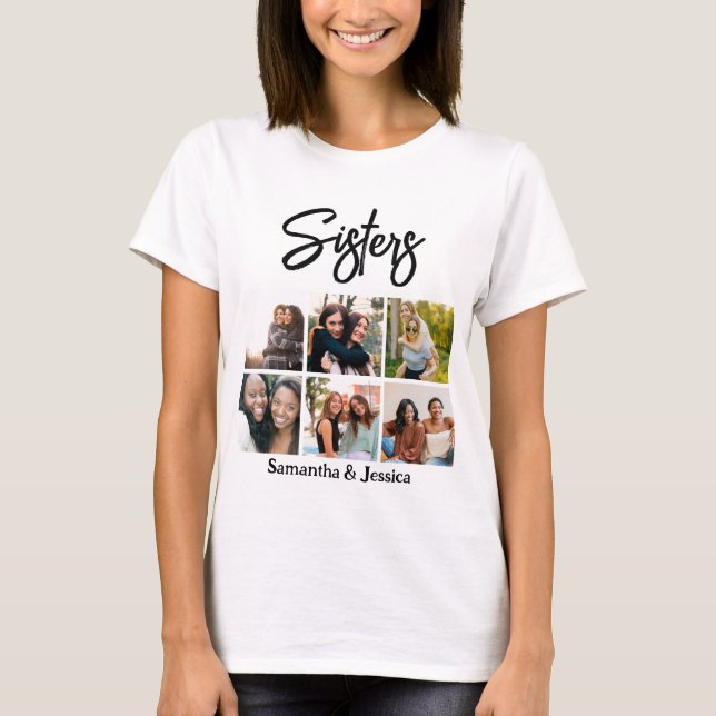 T-shirt Sisters personnalisés Script 6 Collage photo (Devant)